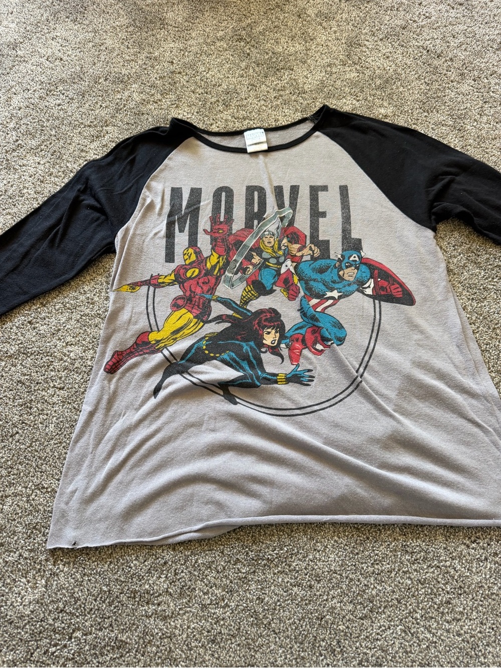 Marvel Heather Gray & Black Logo Neck Tee